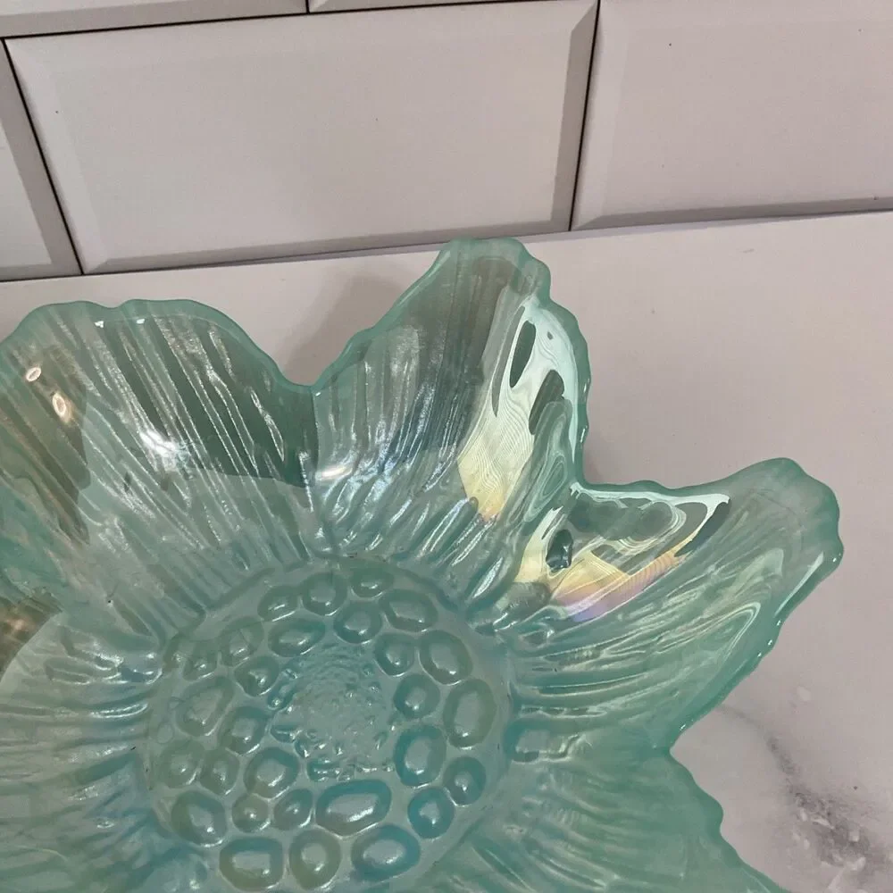 Akcam Iridescent Frosted Flower Shape Art Glass Bowl Handmade In Turkey Set of 2